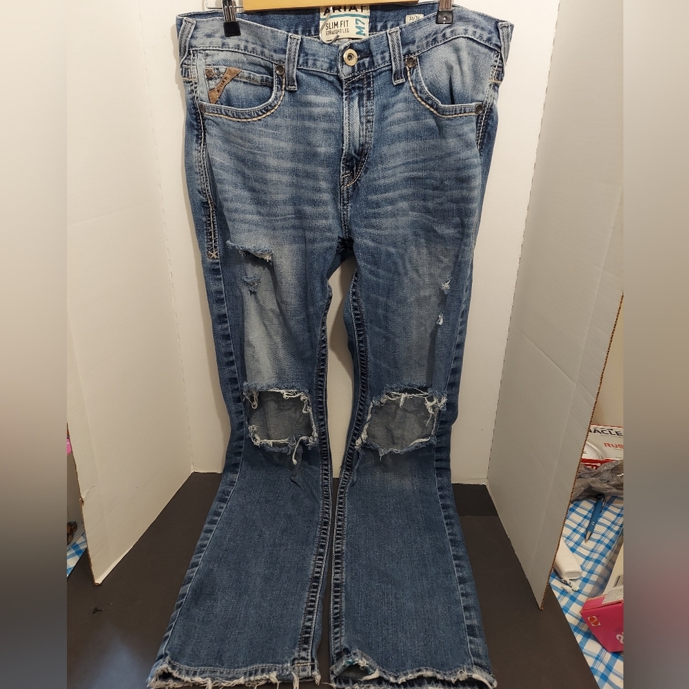 Ariat M7 Jeans Slim Fit Straight Leg Mens 36x36 Medium Wash Cowboy Whiskered